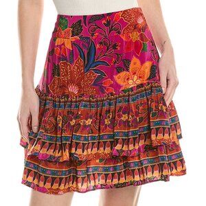 FARM RIO tropical tapestry ruffled miniskirt